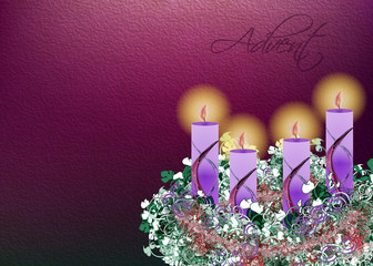 Decorated floral Advent wreath with four advent candles  illustration