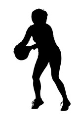 Silhouette of korfball ladies league girl player aiming at goal