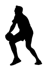 Silhouette of korfball men's league player looking to offload ba
