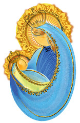 Mother and child, blessed virgin mary with baby jesus crowned, h - obrazy, fototapety, plakaty
