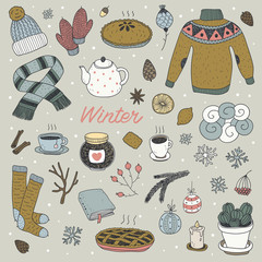 hand drawn vector winter seamless pattern