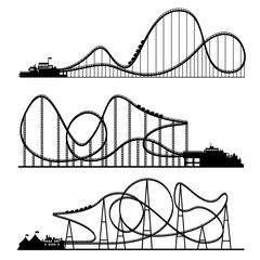 Vector illustration. Ferris wheel. Carnival. Funfair background. Circus park. Roller coaster