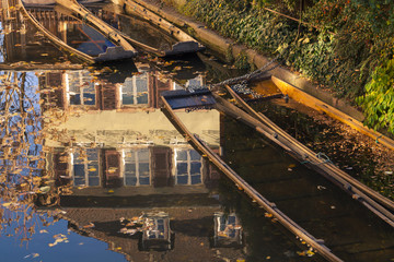 Naklejka premium Boats full of water in Colmar town in Alsace, France