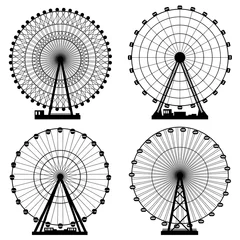 Deurstickers Vector illustrations set. Ferris wheel. Carnival. Funfair background © 32 pixels