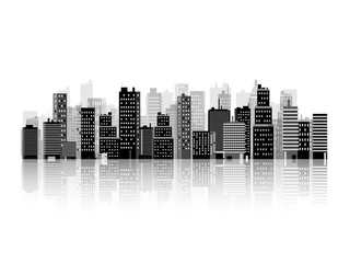 Fototapeta na wymiar Vector illustration. Set of city silhouettes. Cityscape. Town skyline. Panorama. Midtown houses. Skyscrapers