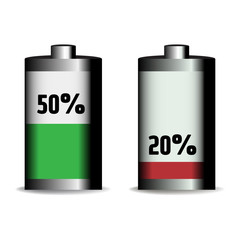 Two isolated batteries charged until fifty and twenty percent