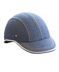 Denim helmet isolated on white.