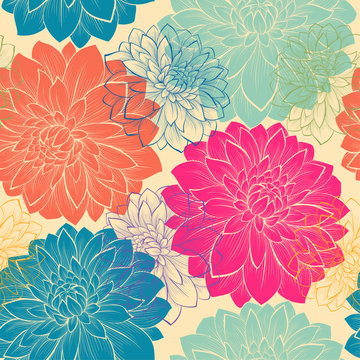  seamless background with flowers. Hand-drawn contour lines and strokes.