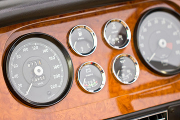 Dashboard detail of vintage car.