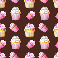 Seamless pattern with cakes