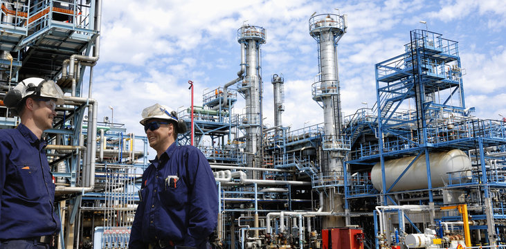 fuel and oil workers inside chemical refinery industry