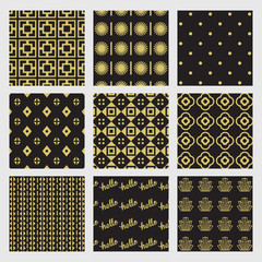 Black and golden geometrical and Art Deco patterns set