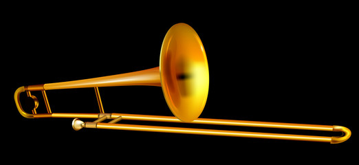 Obraz premium Trombone Music Instrument on Black Background