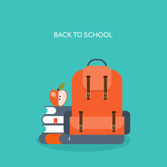 Vector illustration. Flat school backpack. Study, bag.