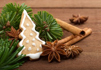 Christmas sweets on wooden background