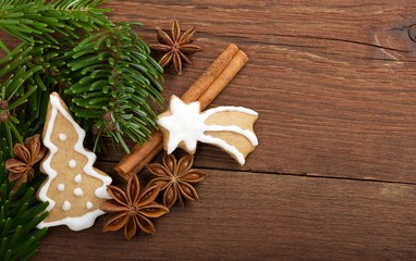 Christmas sweets on wooden background
