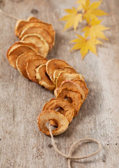 Homemade dried apple slices. Healthy eating. Selective focus.