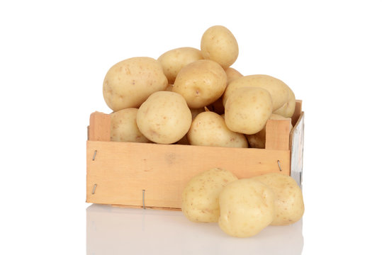 potatoes in wood box