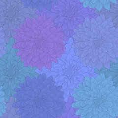Fototapeta na wymiar Beautiful seamless pattern with blue dahlia flowers.