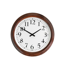 Wall clock with wooden frame isolated on white background