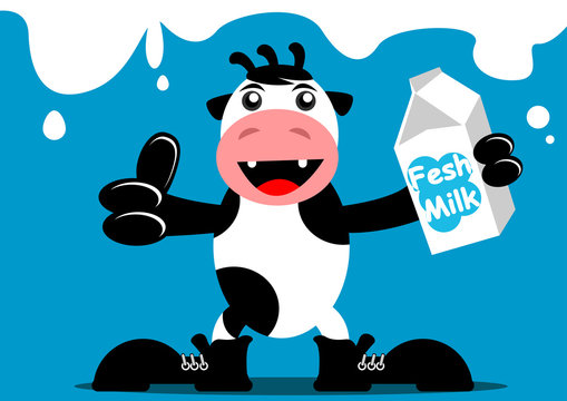 illustration vector graphic cartoon character of cow bring milk
