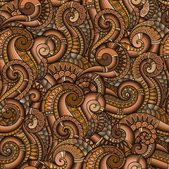 Seamless asian ethnic floral retro doodle background pattern in