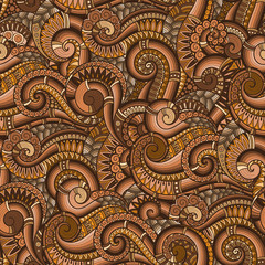 Seamless asian ethnic floral retro doodle background pattern in