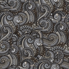 Seamless asian ethnic floral retro doodle background pattern in