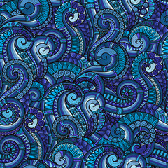 Seamless asian ethnic floral retro doodle background pattern in