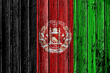 flag of Afghanistan painted on wooden frame