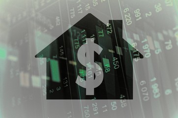 House icon with dollar symbol with the financial data visible in the background.