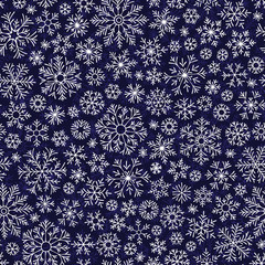 Christmas seamless doodle pattern with snowflakes