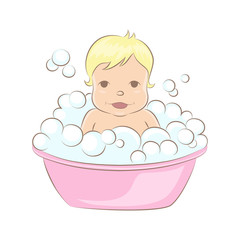 Vector illustration of little cute baby taking a bath.