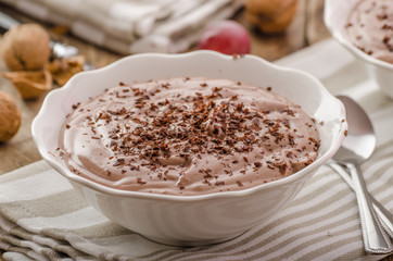 Chocolate pudding and baked granola