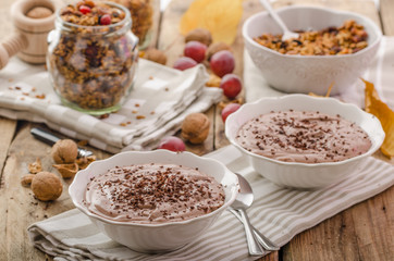 Chocolate pudding and baked granola