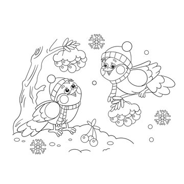 Coloring Page Outline Of funny birds in winter