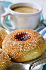 Homemade buns with jam filling.