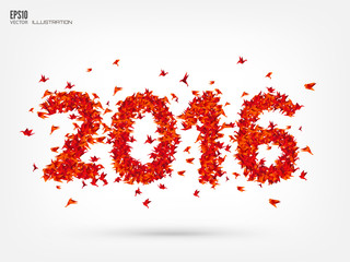 Numbers. Origami paper bird on abstract background. 2016.