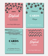 Collection of Universal Modern Stylish Cards Templates with Silver Textures.