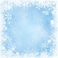 Winter background with beautiful various snowflakes