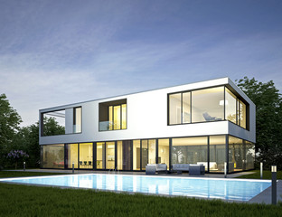 Moderne Villa mit Pool 2 am Abend