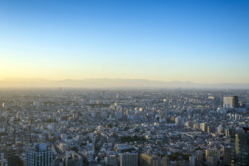 Tokyo city before the sun set from the aerial view from the top of building