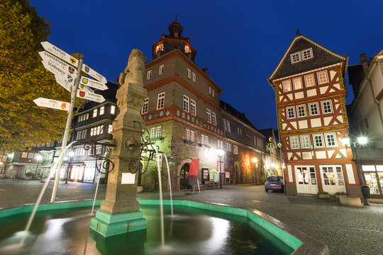 historic buildings in herborn germany in the evening
