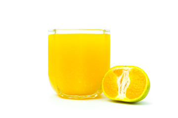 Orange juice and slices of orange isolated on white background