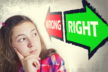 Portrait of beautiful teenage girl faced with choice