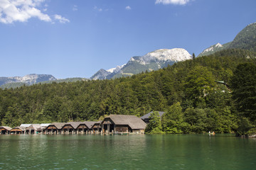 Boathouses at the Koenigssee lake close to Berchtesgaden, Germany, 2015