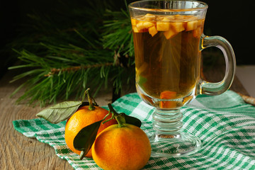 Punch with fruits and two tangerines horizontal