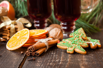 Christmas spices, homemade gingerbread and mulled wine