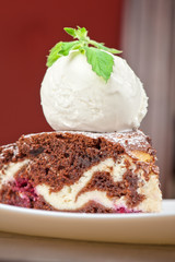 chocolate cake with jam ice cream