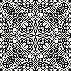 Black and white swirly ornament, seamless pattern